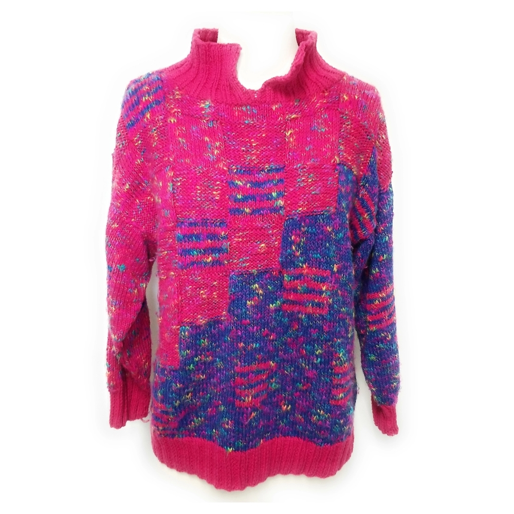VINTAGE Womens Hot Pink Purple Heavy Sweater M